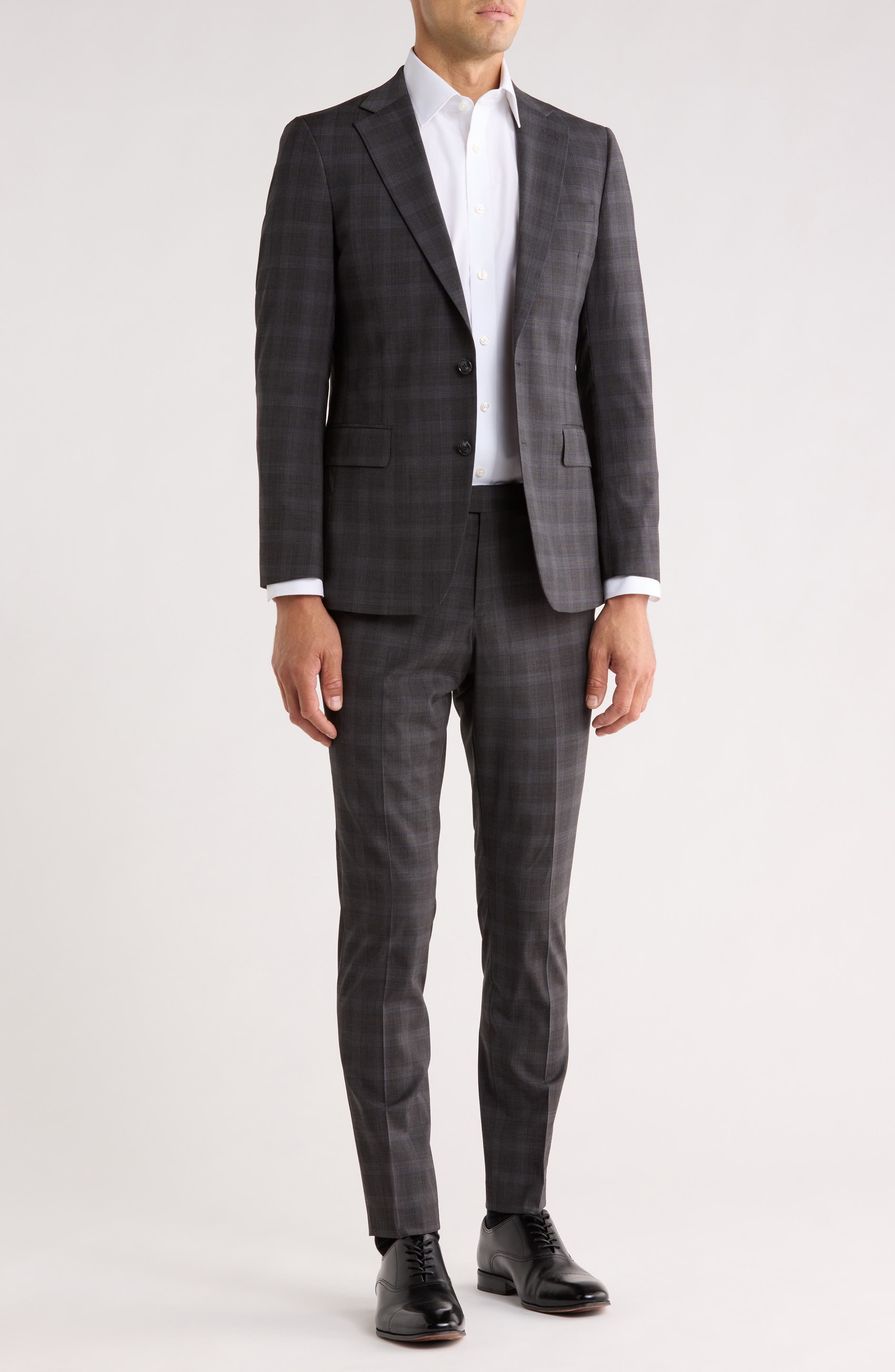 Original Penguin Grey Plaid Notch Lapel Wool Blend Suit