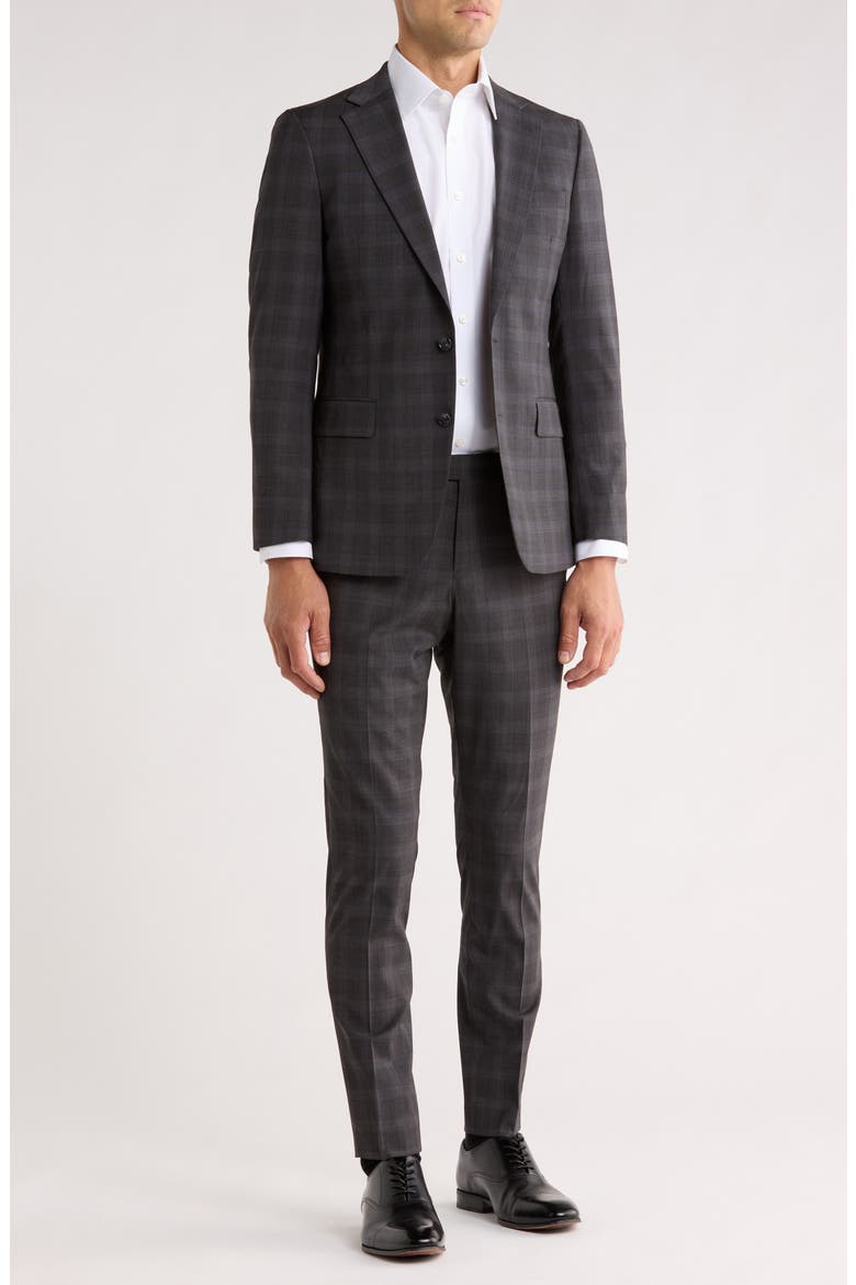 Grey Plaid Notch Lapel Wool Blend Suit, Main, color, GREY/ BLUE