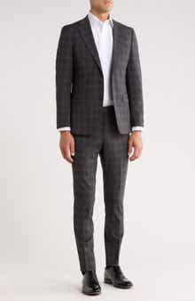 Original Penguin Grey Plaid Notch Lapel Wool Blend Suit