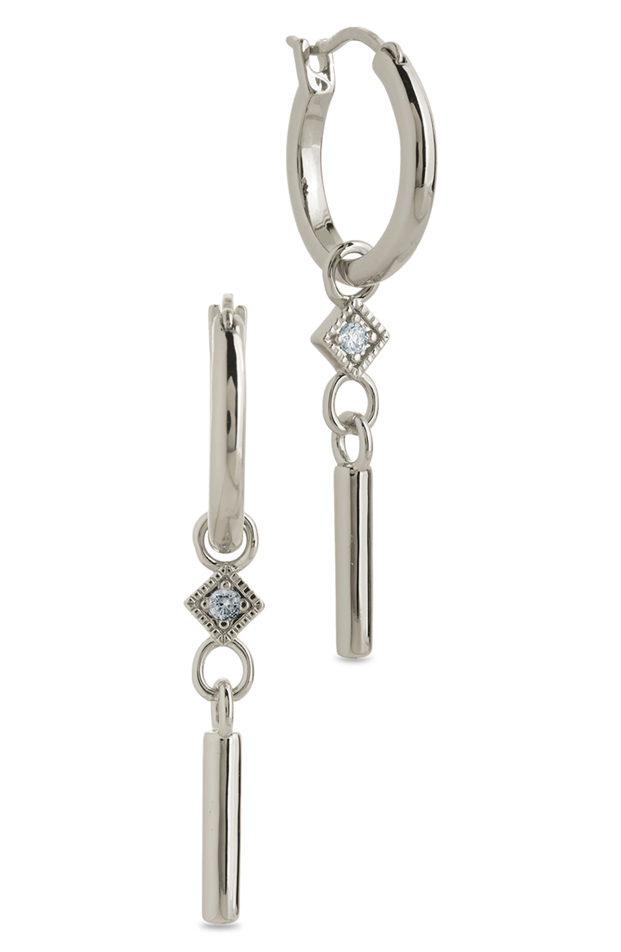 Cubic Zirconia Bar Drop Hoop Earrings