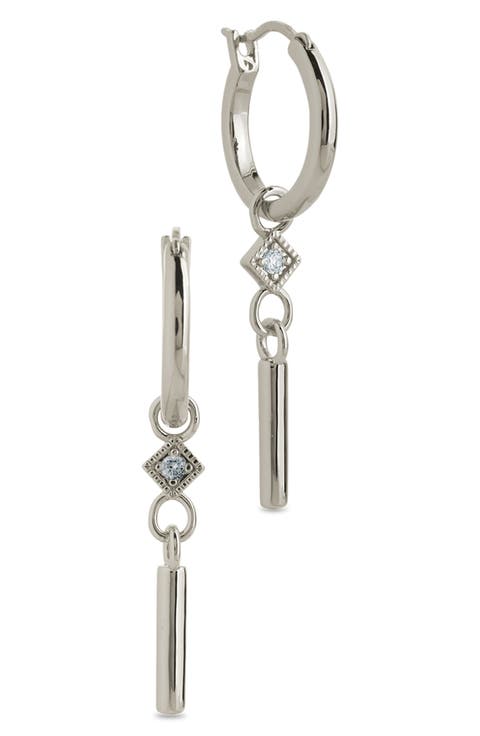 Cubic Zirconia Bar Drop Hoop Earrings