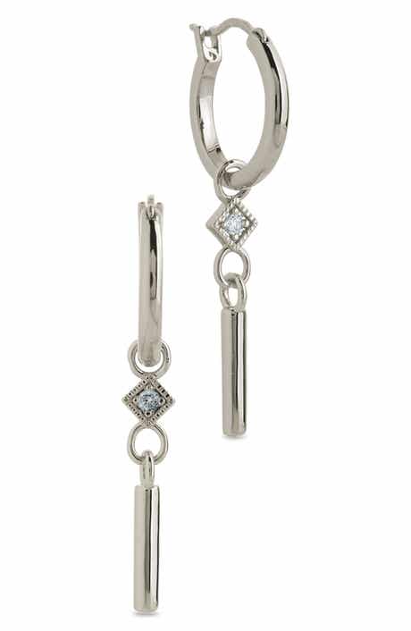 Cubic Zirconia Bar Drop Hoop Earrings