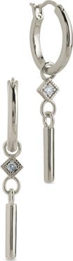 Sterling Forever Cubic Zirconia Bar Drop Hoop Earrings