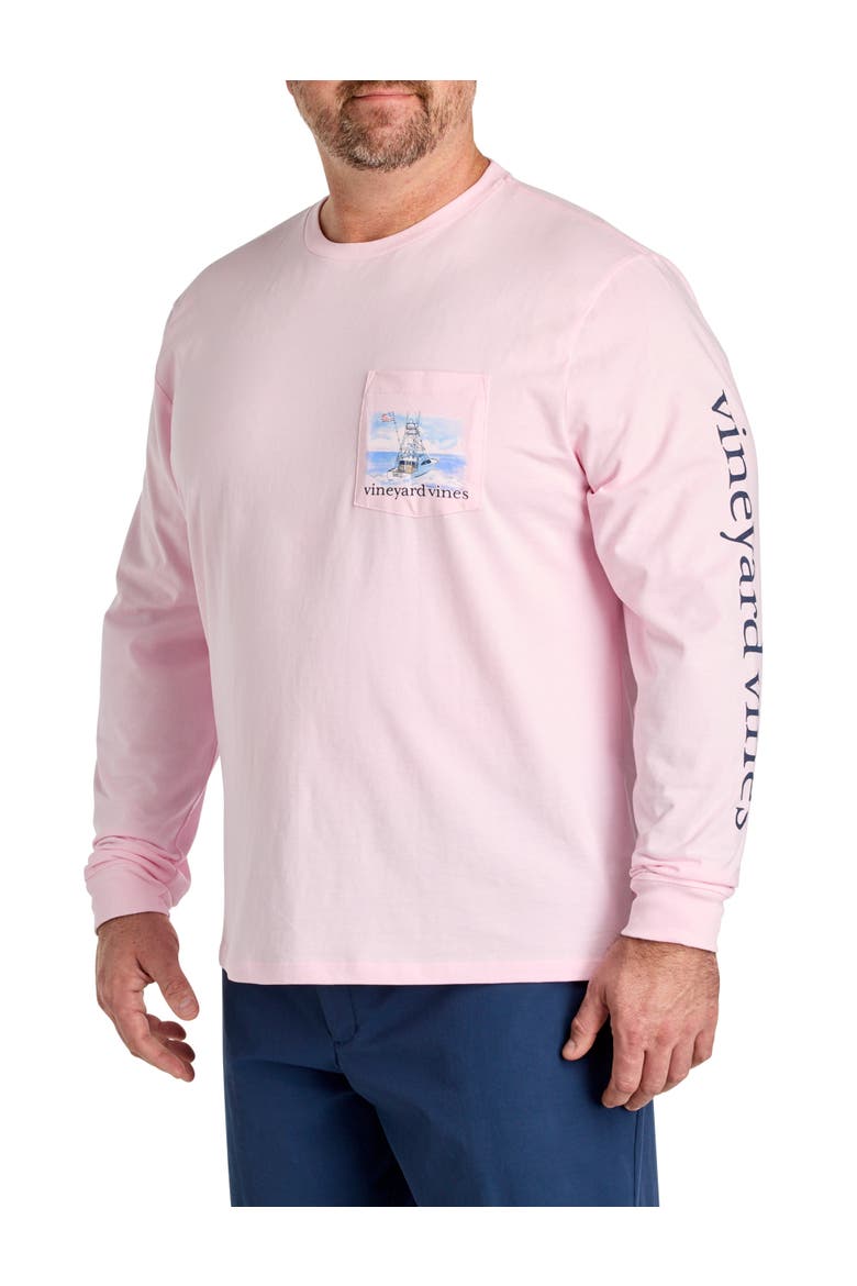 Big & Tall Painted Shining Sea Flag Long-Sleeve Pocket T-Shirt, Alternate, color, PINK DRINK