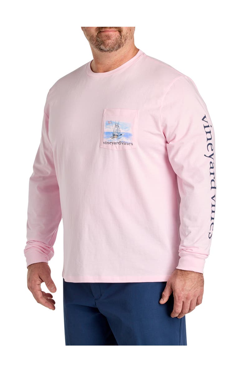 vineyard vines Big & Tall Painted Shining Sea Flag Long-Sleeve Pocket T-Shirt, Alternate, color, Pink Drink