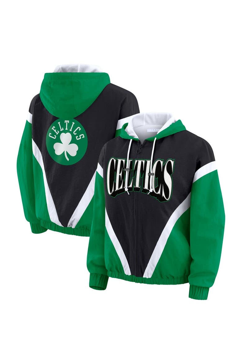 Women's WEAR by Erin Andrews  Black/Kelly Green Boston Celtics Colorblock Full-Zip Hoodie Windbreaker Jacket, Main, color, Black