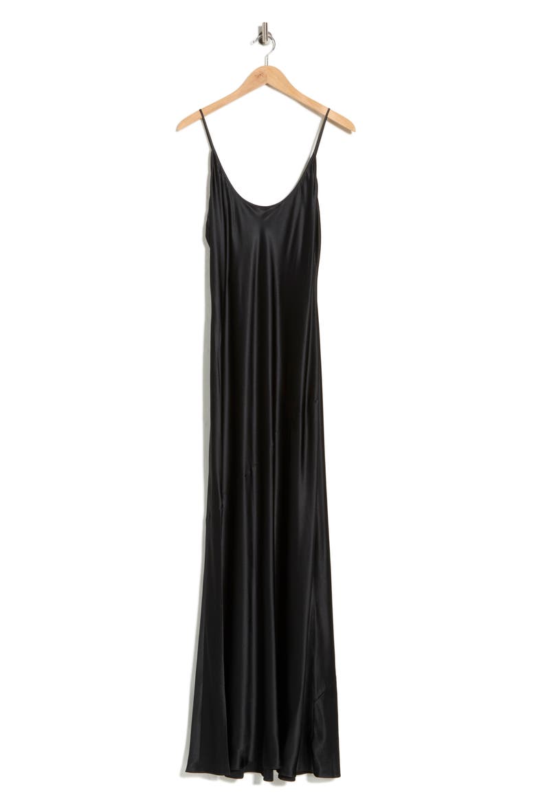 Charmaine Spaghetti Strap Silk Gown, Alternate, color, BLACK
