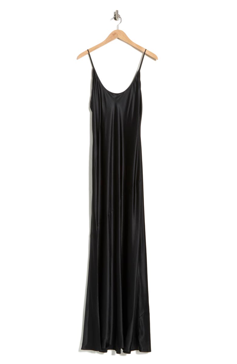 L'AGENCE Charmaine Spaghetti Strap Silk Gown, Alternate, color, Black