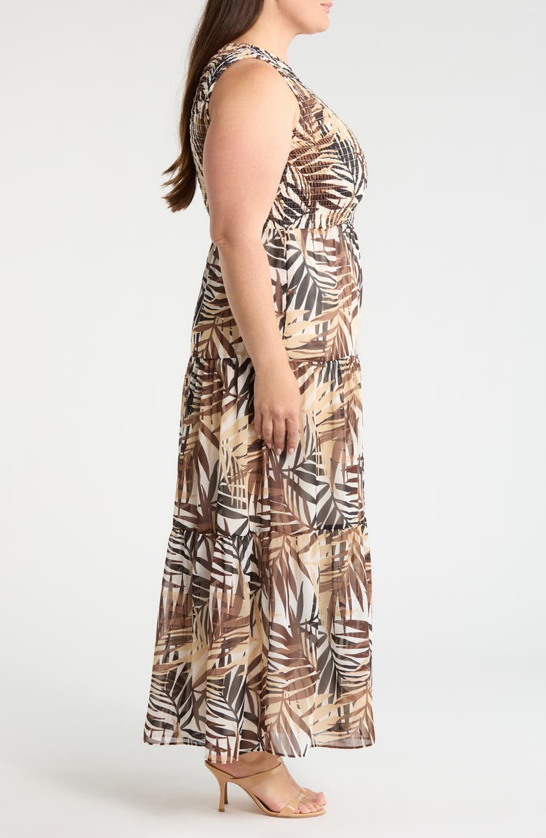 Anne Klein Smocked Bodice Tiered Maxi Dress, Alternate, color, White Dove Multi