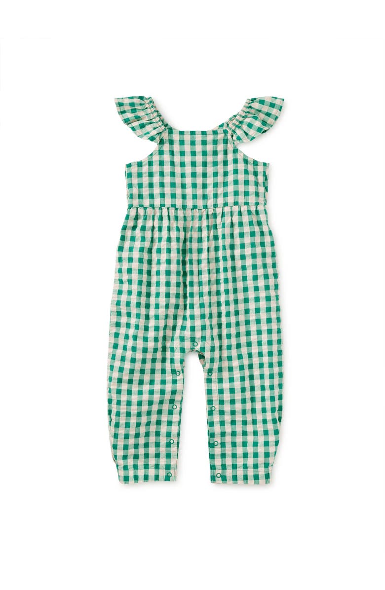 Tea Collection Flutter Button Back Baby Romper, Main, color, Garden Party Check