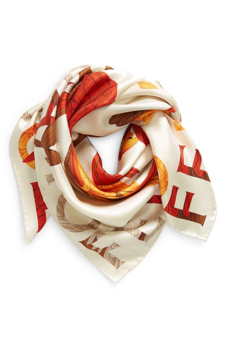 FERRAGAMO Parrot Print Silk Foulard Square Scarf, Alternate, color, Persimmon