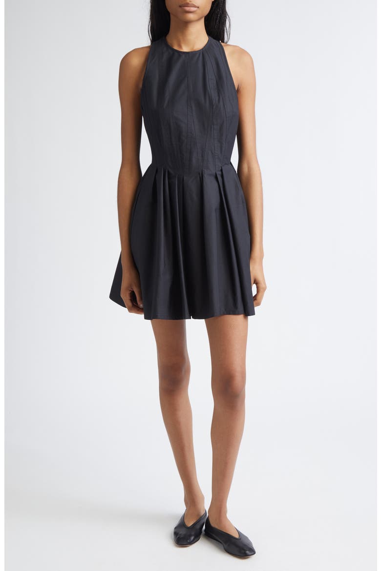 Ara Pleated Cotton Poplin Minidress, Main, color, BLACK