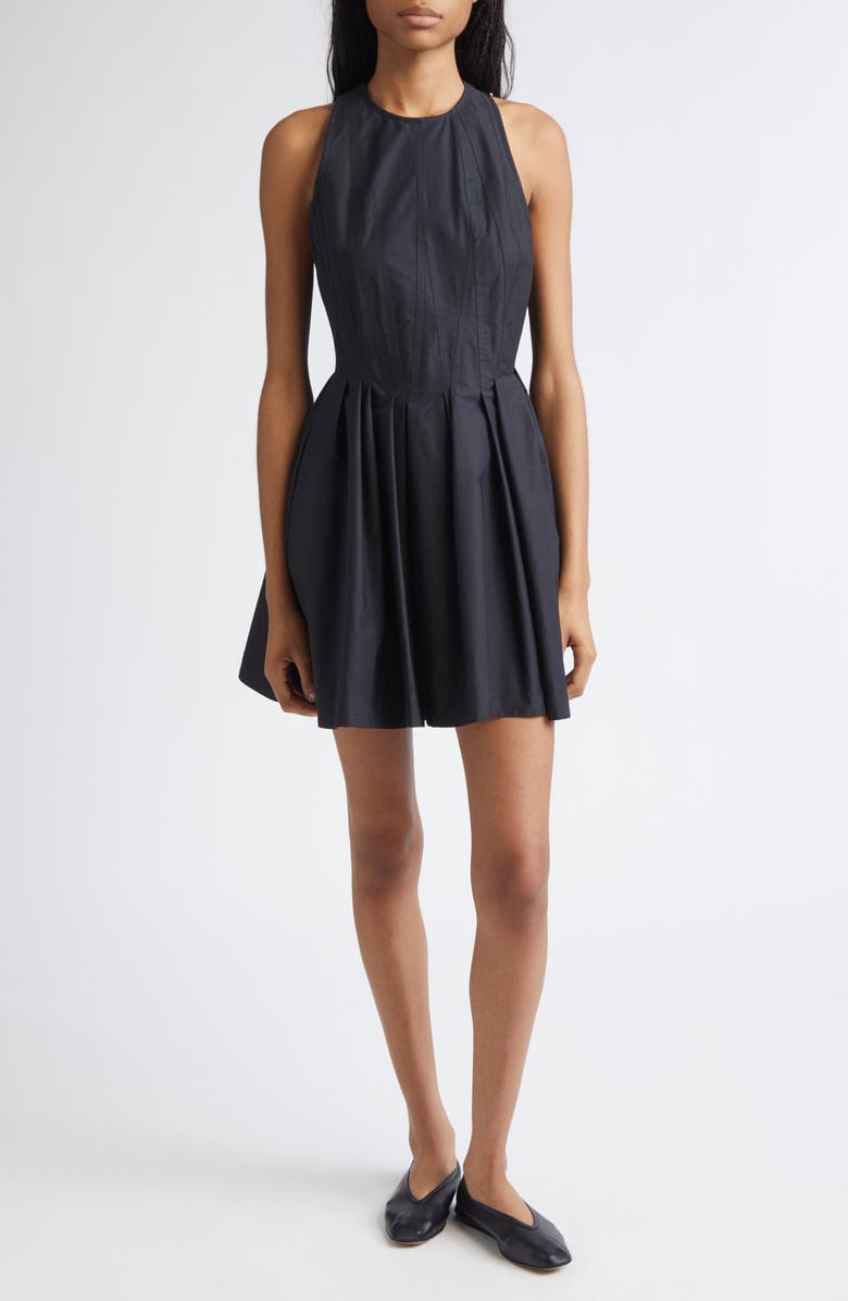 SPORTMAX Ara Pleated Cotton Poplin Minidress, Main, color, Black