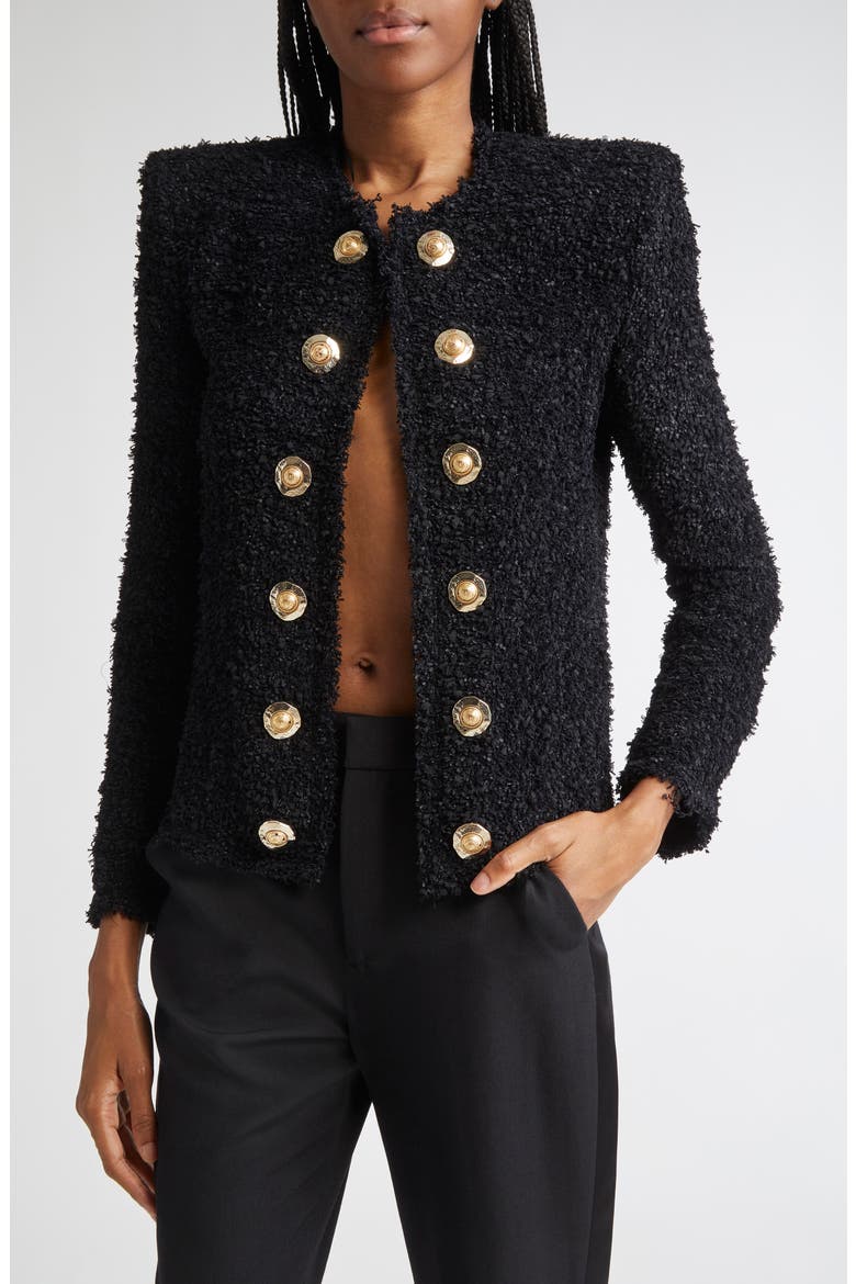 Tweed Spencer Jacket, Main, color, BLACK