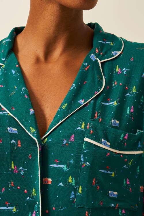 Stripe & Stare Long Pyjama Set In Green