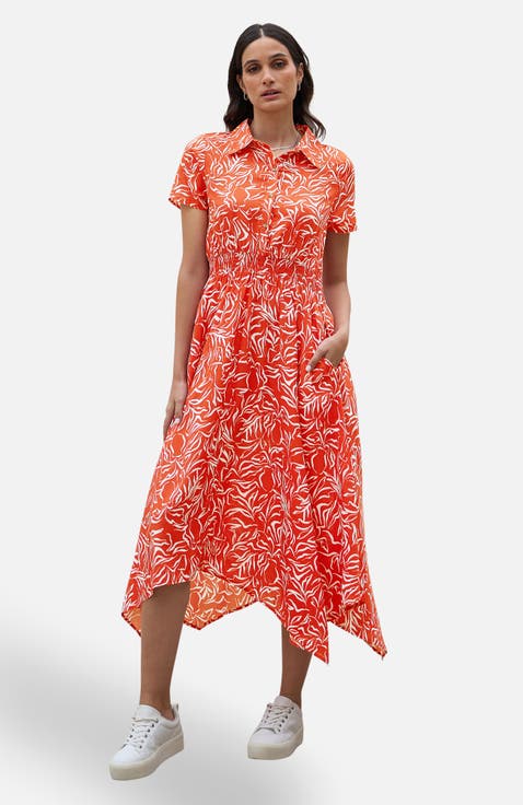 Printed Midi Ruched Shirt Dress