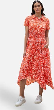 Yumi Printed Midi Ruched Shirt Dress