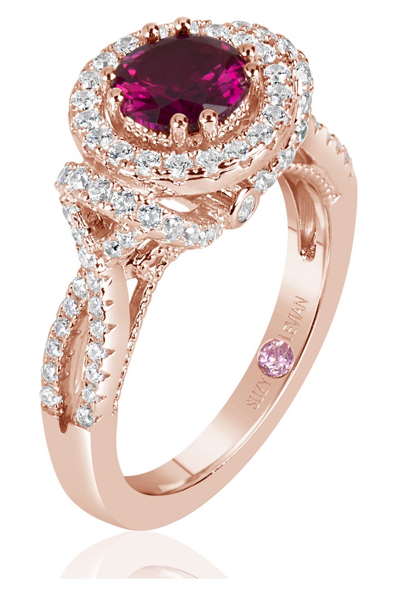 Rose Gold Plated Sterling Silver Lab Ruby CZ Ring, Alternate, color, RED