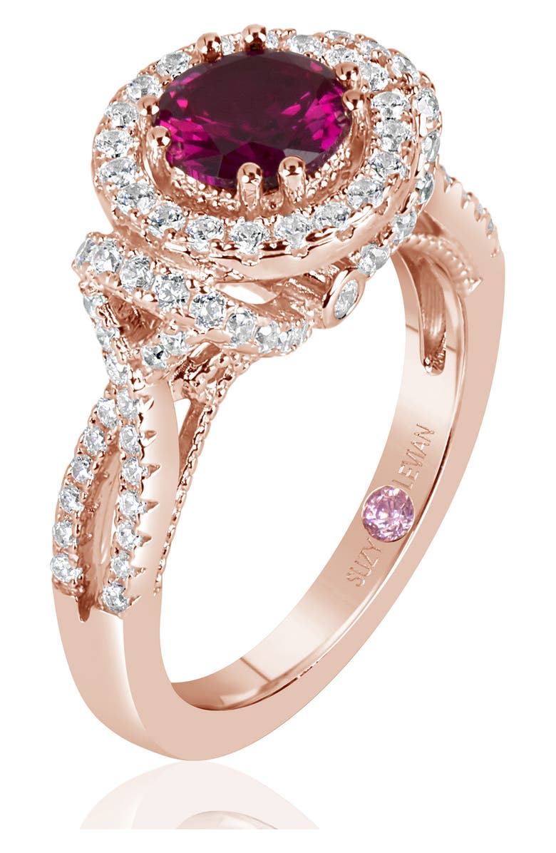 SUZY LEVIAN Rose Gold Plated Sterling Silver Lab Ruby CZ Ring, Alternate, color, 