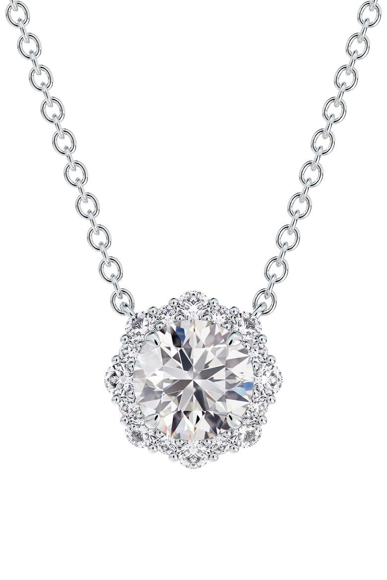 Center of My Universe® Floral Halo Diamond Pendant Necklace, Main, color, 18K WHITE GOLD