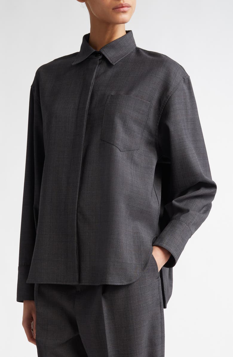 Maria McManus Glen Plaid Stretch Wool Button-Up Shirt, Alternate, color,