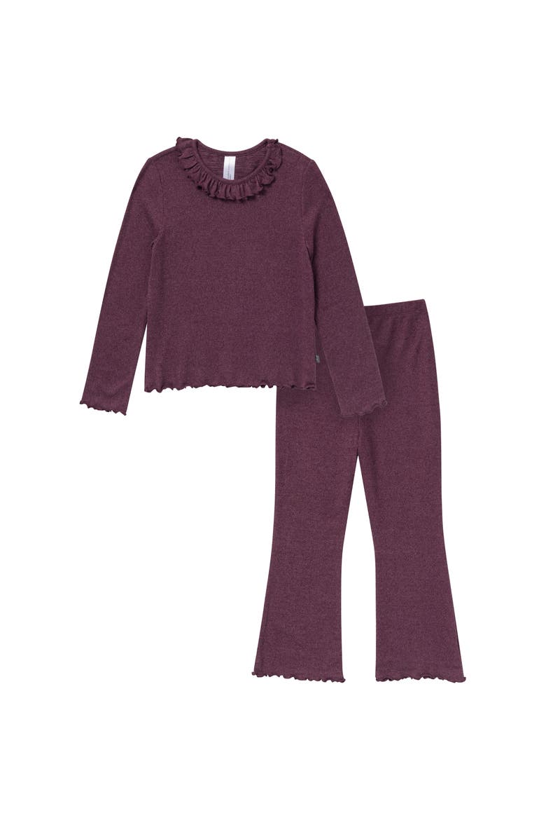 Ruffle Collar Top and Flare Pant Set, Main, color, Plum