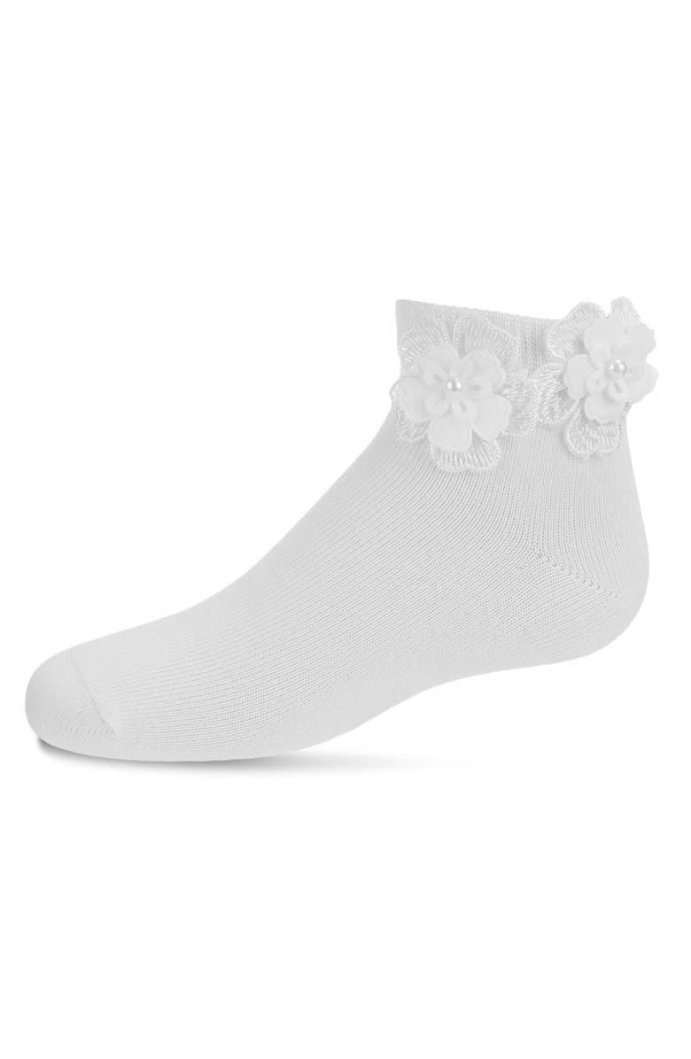 MeMoi Dual Flower Anklet Sock, Main, color, White