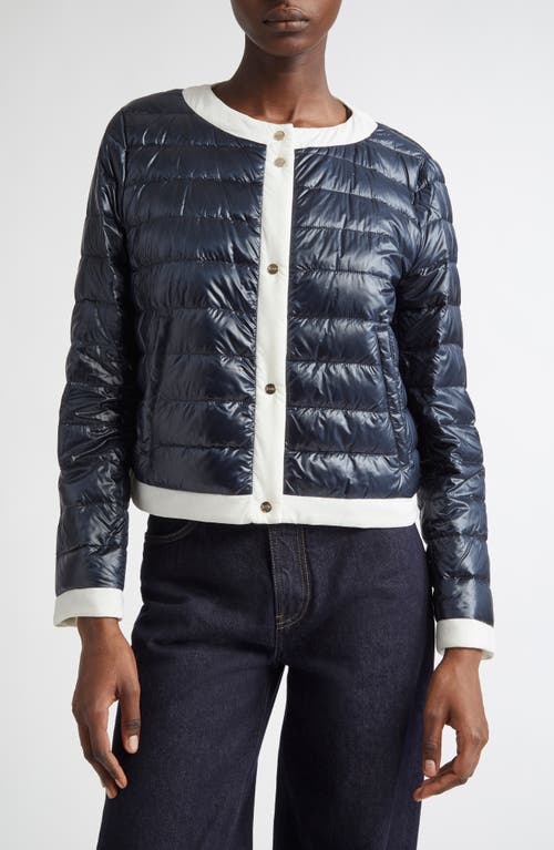 Herno Contrast Trim Quilted Nylon Down Jacket In Blue