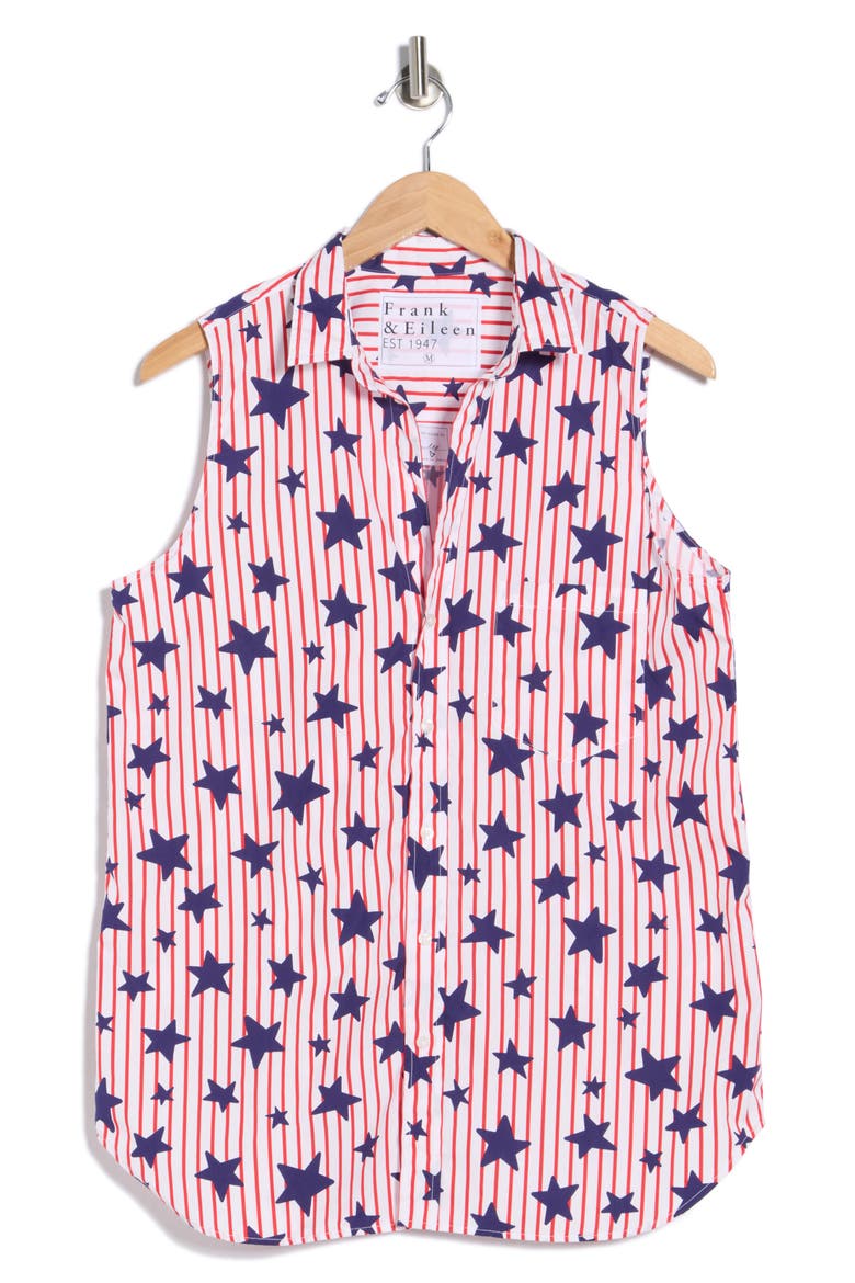 Cotton Sleeveless Button-Up Shirt, Alternate, color, RED STRIPE W/ NAVY STARS
