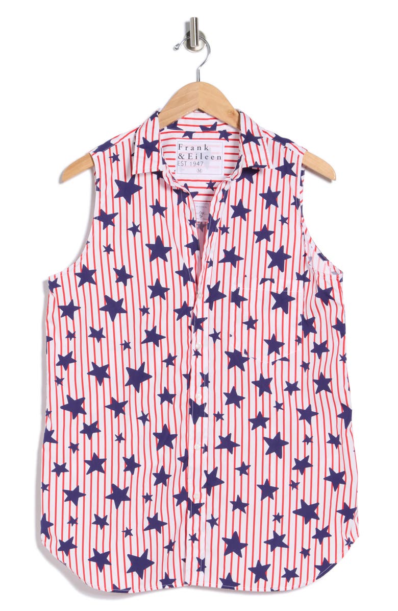Frank & Eileen Cotton Sleeveless Button-Up Shirt, Main, color, Red Stripe W/ Navy Stars