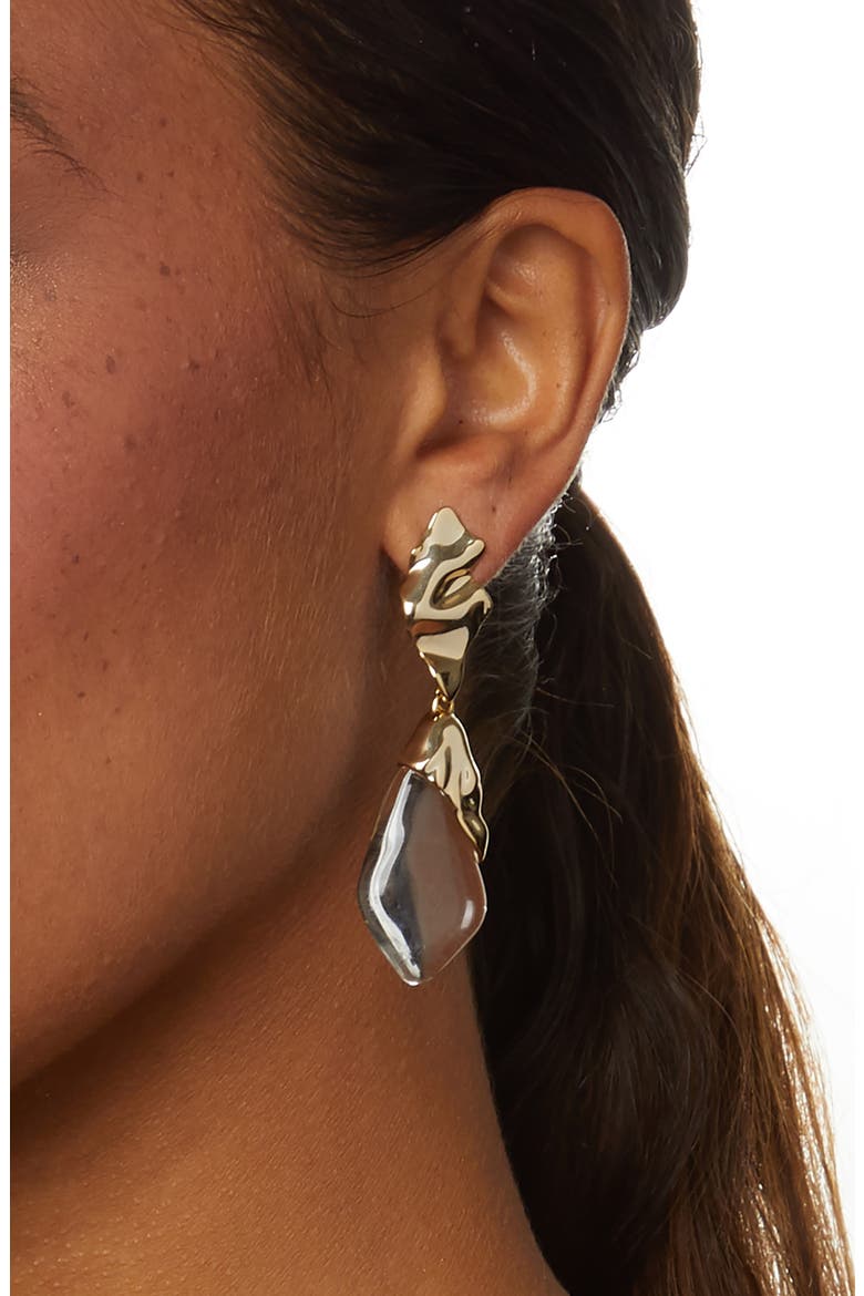 Crumpled Metal Drop Clip Earrings, Alternate, color, CLEAR