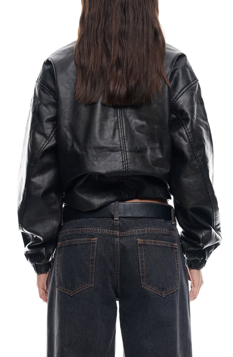 LIONESS Nirvana Faux Leather Bomber Jacket, Alternate, color, Onyx