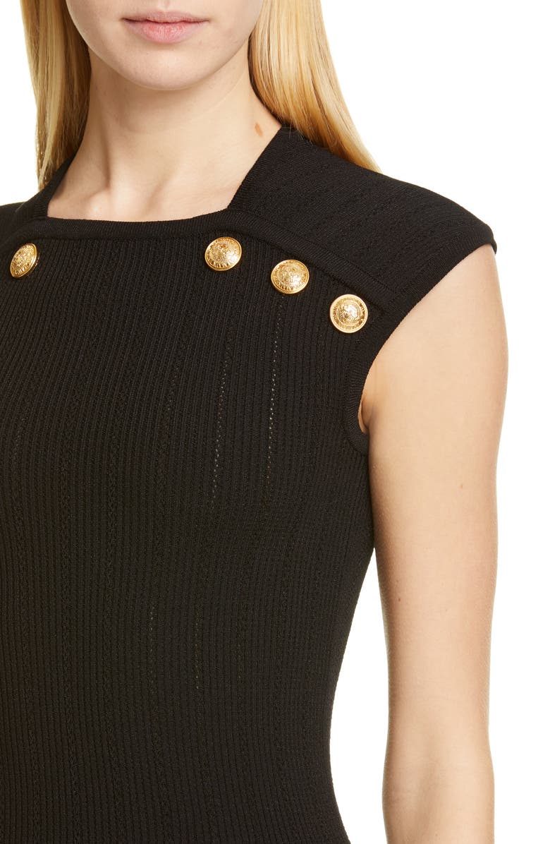 Balmain Shoulder Button Rib Knit Top, Alternate, color,