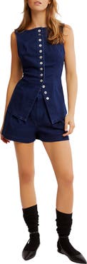 Free People Salone Denim Vest & Shorts Set