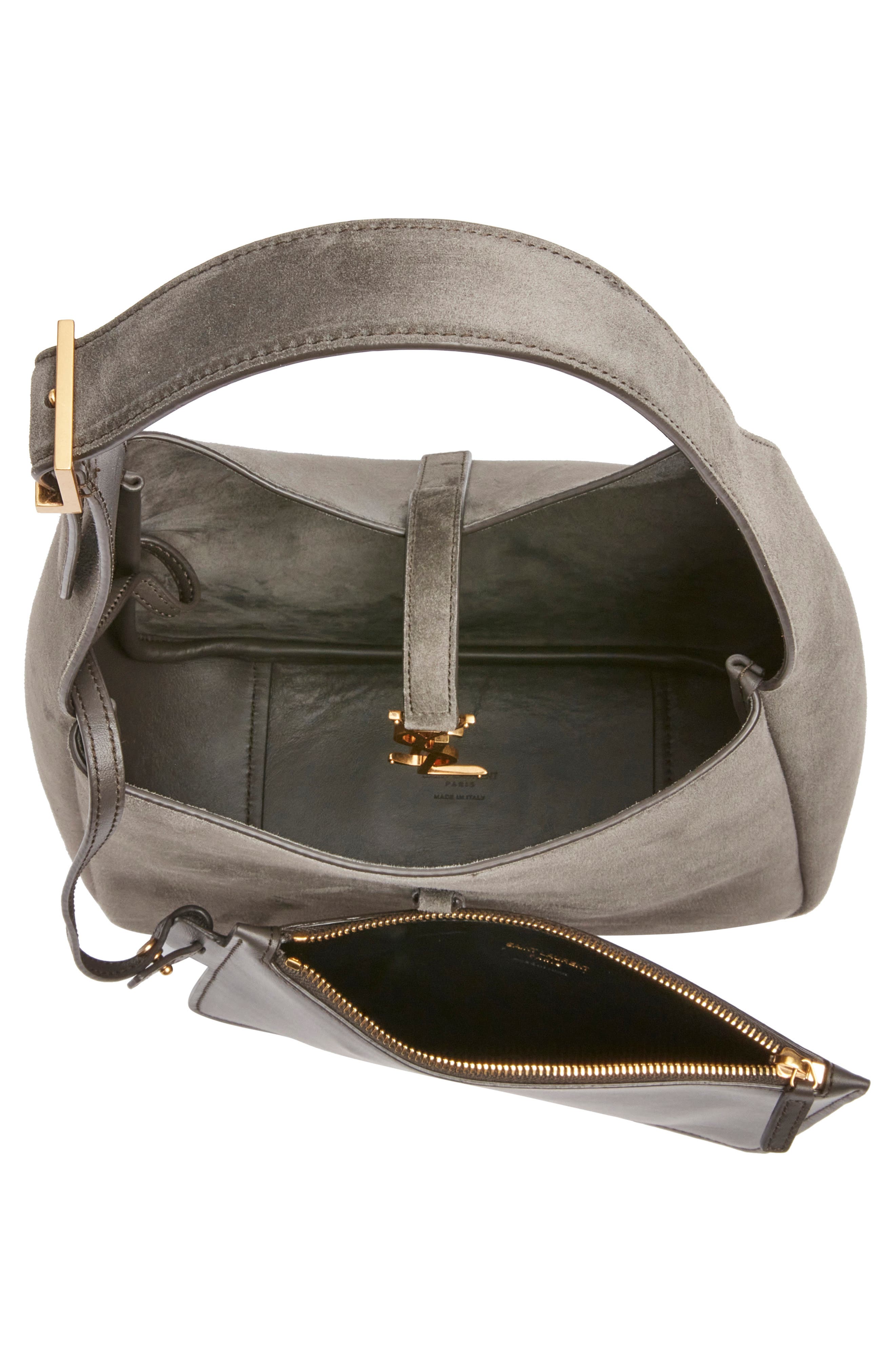 Saint Laurent Small Le 5 À 7 Suede Shoulder Bag, Alternate, color, Urban Grey