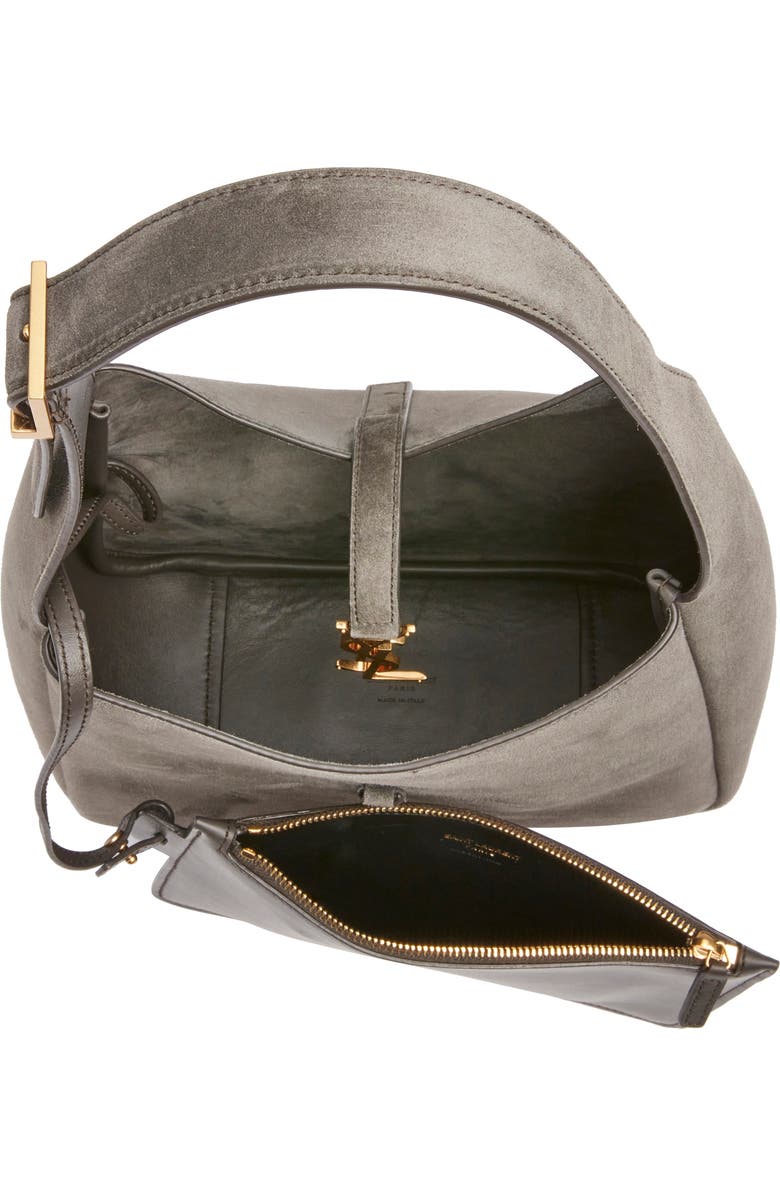 Saint Laurent Small Le 5 À 7 Suede Shoulder Bag, Alternate, color, Urban Grey