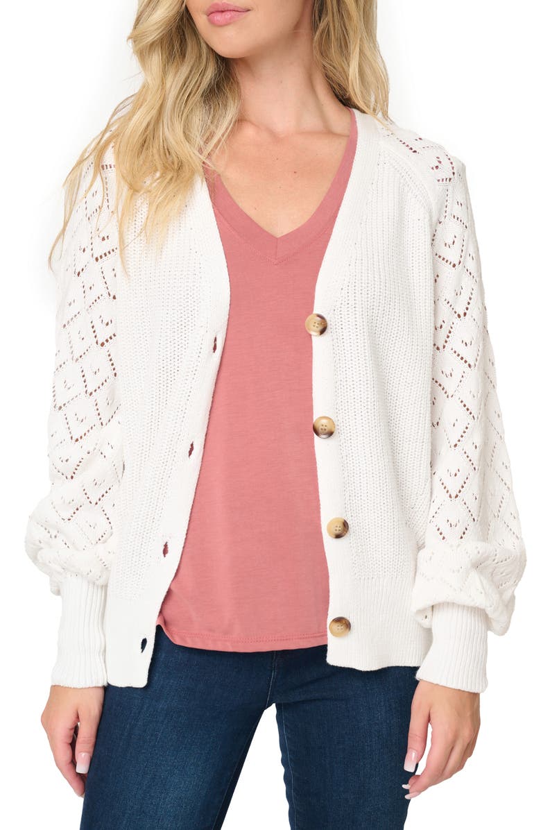 GIBSONLOOK Gigi Diamond Stitch Crochet Cardigan, Main, color, White