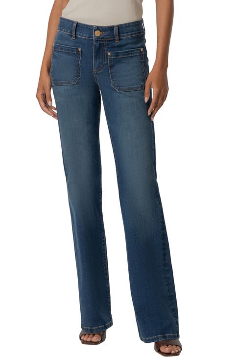 Natalie Patch Pocket Mid Rise Flare Jeans