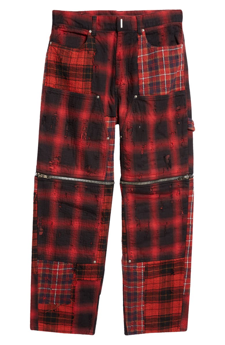 Givenchy Zip Off Convertible Distressed Plaid Carpenter Jeans, Alternate, color, 