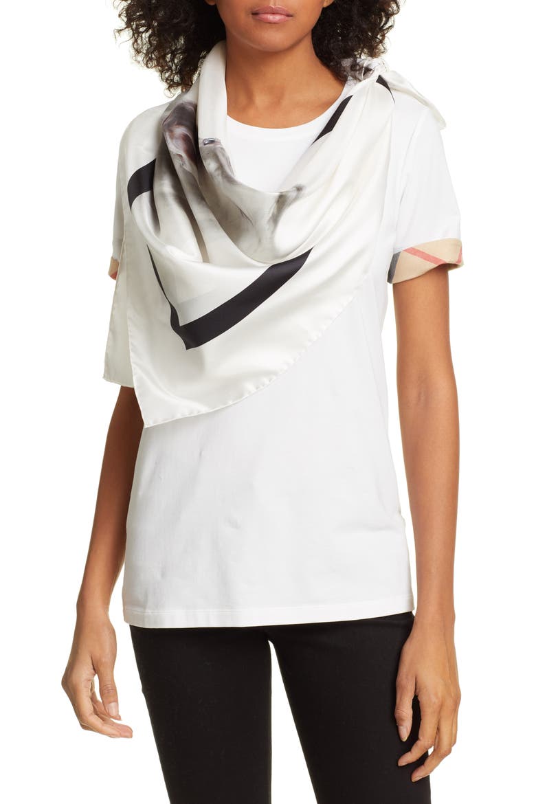 Unicorn Graphic Square Silk Scarf, Alternate, color, WHITE