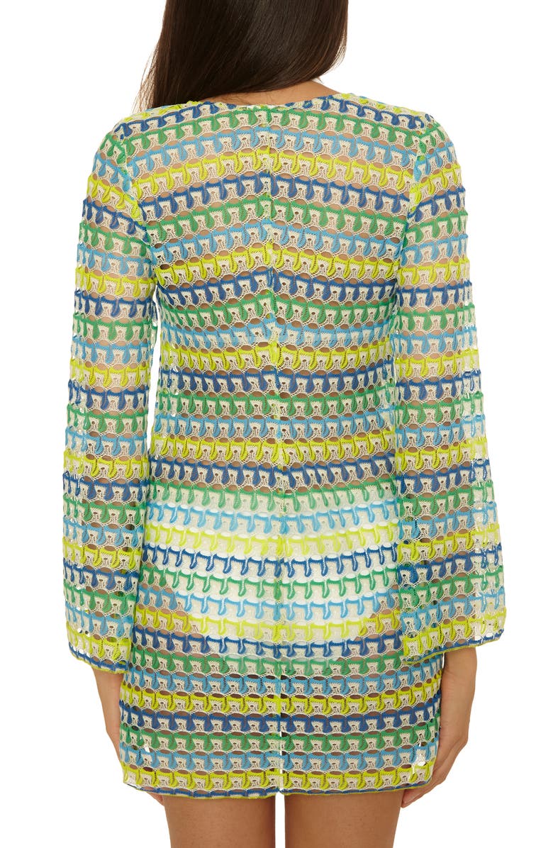 Becca Utopia Long Sleeve Open Stitch Cover-Up Tunic, Alternate, color, Green Apple