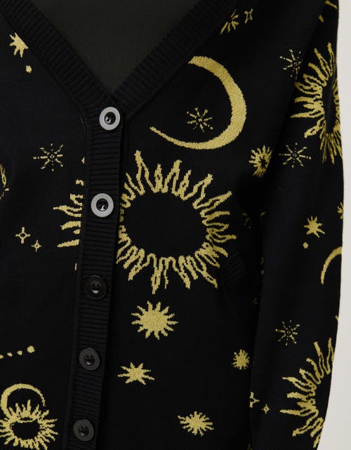 Unique Vintage Printed Knit Long Cardigan In Black