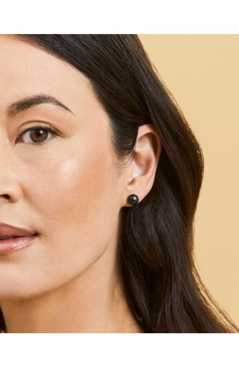 The Pearl Source Akoya Round Pearl Stud Earrings 8-8.5mm, Alternate, color, Black Pearl - Yellow Gold