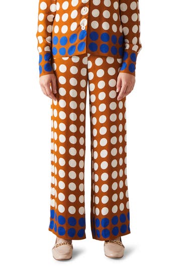 Lk Bennett Elise Polka Dot Wide Leg Pants In Gold Multi