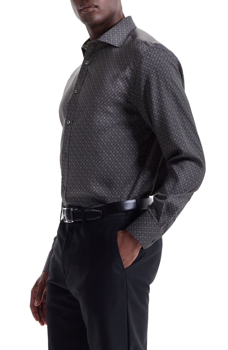 Bugatchi Axel Shaped Fit Geo Print Lyocell Button-Up Shirt, Alternate, color, Anthracite