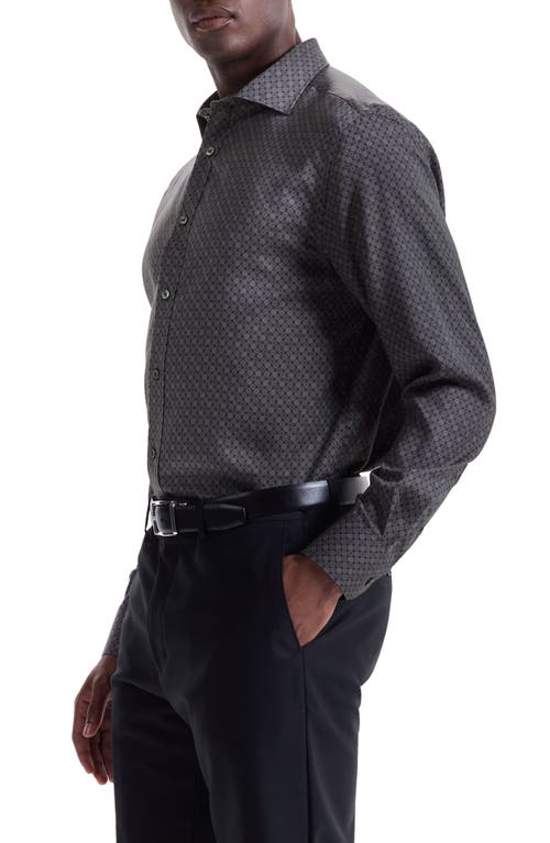 Bugatchi Axel Shaped Fit Geo Print Lyocell Button-up Shirt In Gray