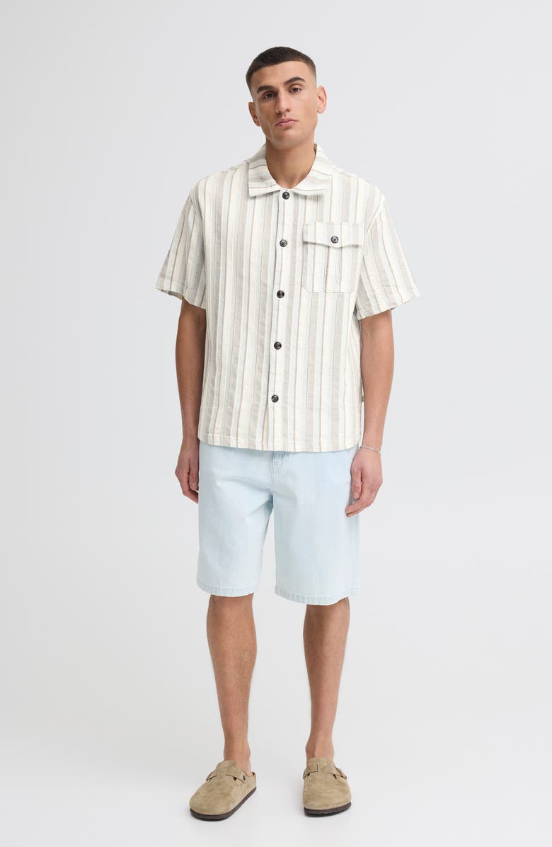 !SOLID Umber Stripe Short Sleeve Linen Blend Button-Up Shirt, Alternate, color, Skyway