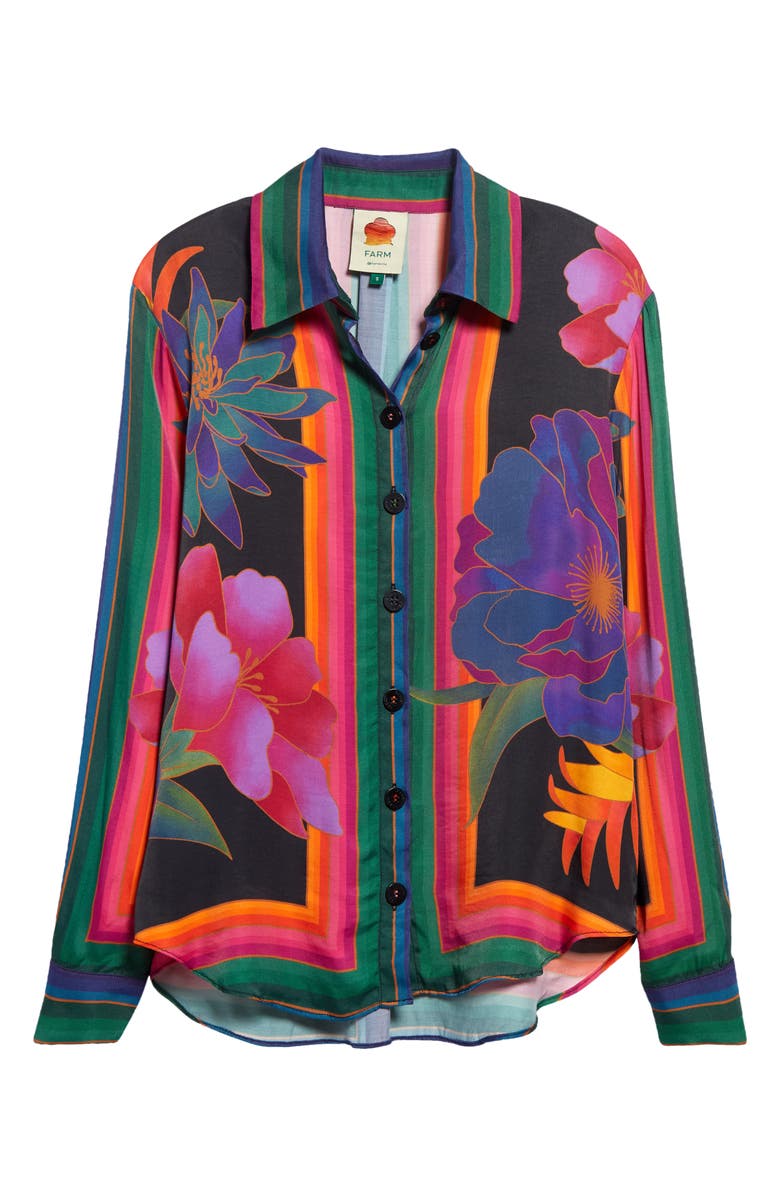 FARM Rio Flower Season Scarf Print Button-Up Shirt, Alternate, color, 
