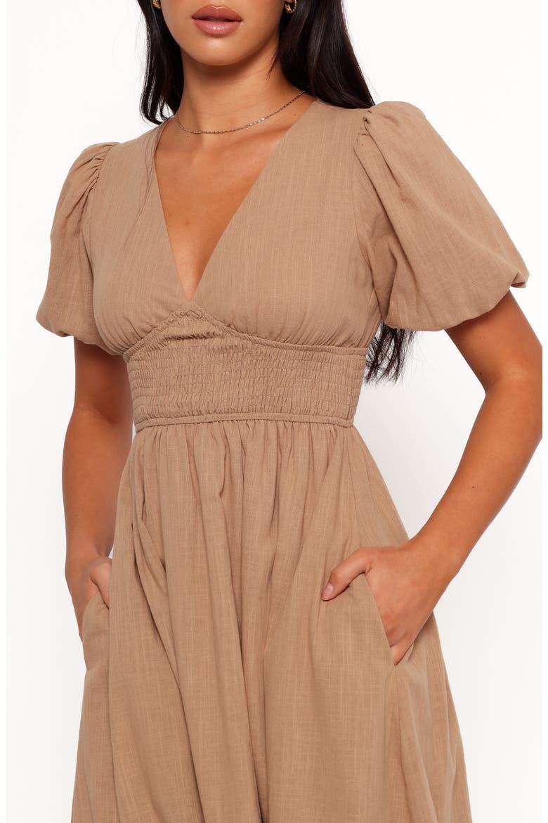 Ronnie Short Sleeve Empire Waist Midi Dress, Alternate, color, TAN