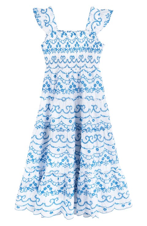 Kids' Floral Embroidered Tiered Dress (Big Kid)